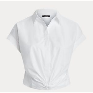 LAUREN Ralph Lauren - Twist-Front Cotton Broadcloth Shirt (White, 8)